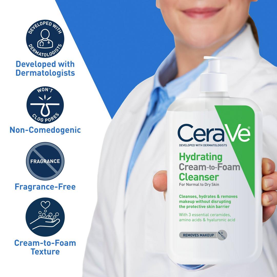 CeraVe - Crème nettoyante hydratante visage pour peaux sèches à mixtes - 562 ml