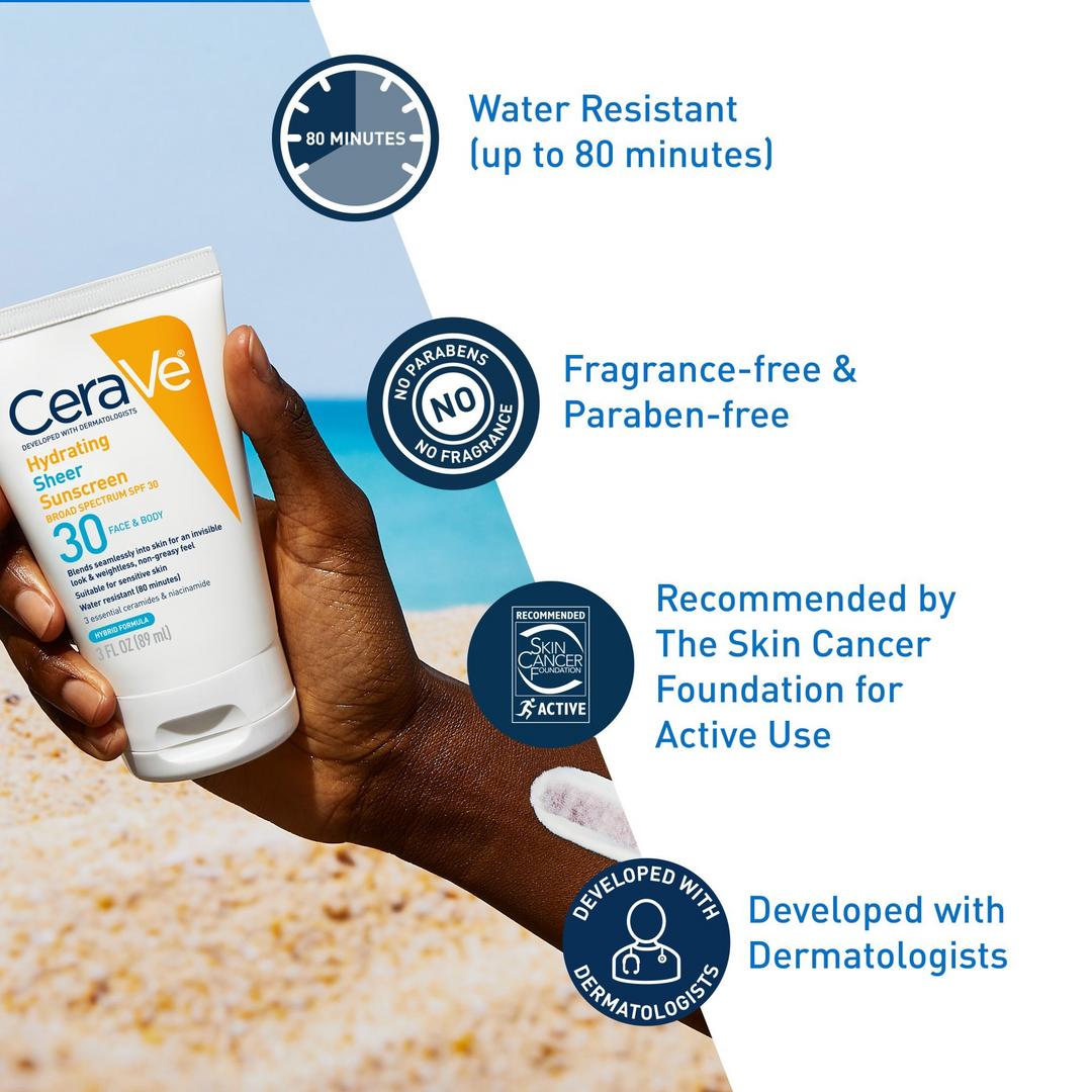 CeraVe Hydrating Sheer Sunscreen SPF 30 Face & Body Lotion