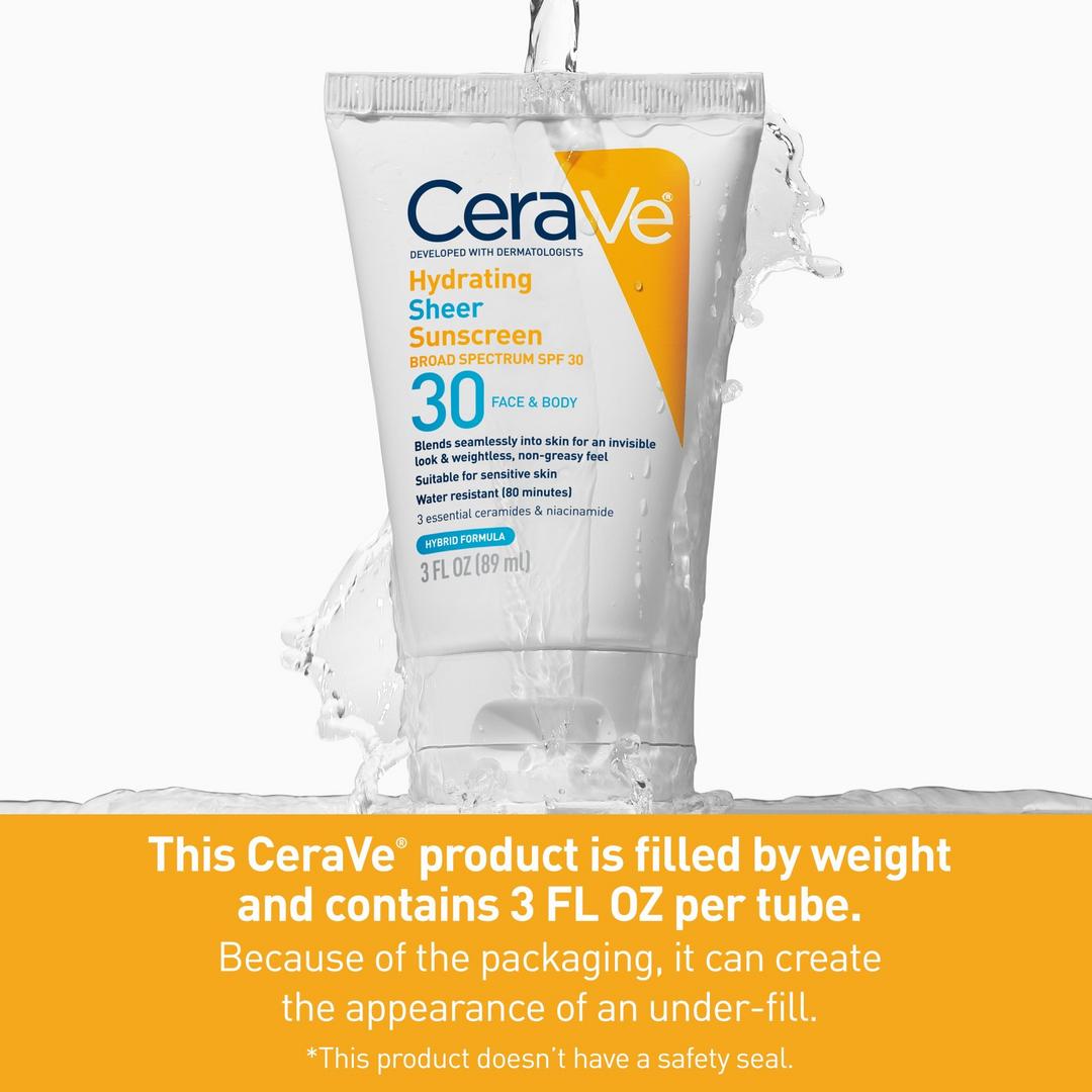 CeraVe Hydrating Sheer Sunscreen SPF 30 Face & Body Lotion
