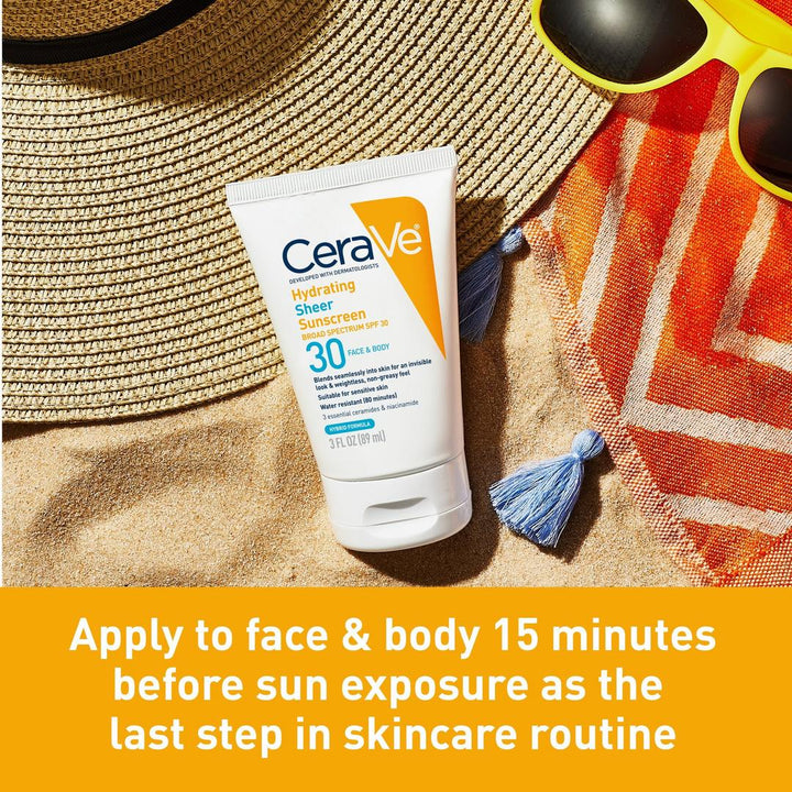 CeraVe Hydrating Sheer Sunscreen SPF 30 Face & Body Lotion