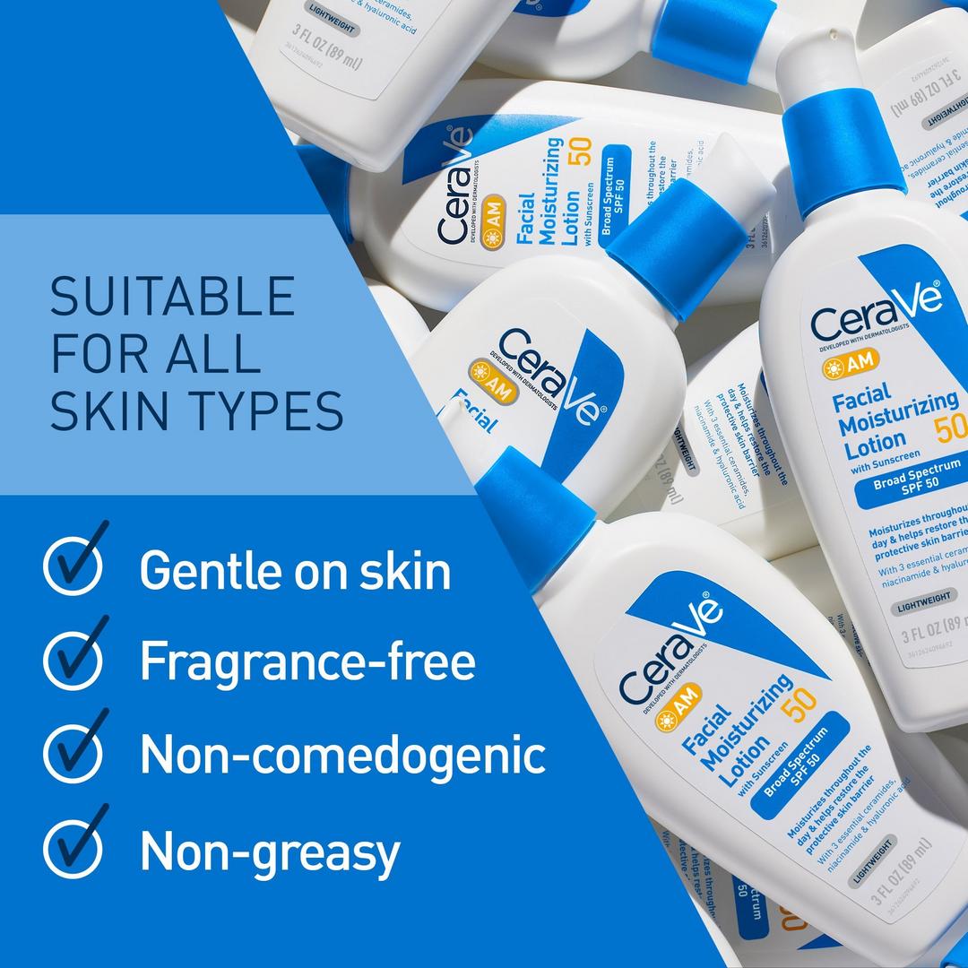 Lotion hydratante visage CeraVe AM avec SPF 50 pour peaux mixtes à grasses