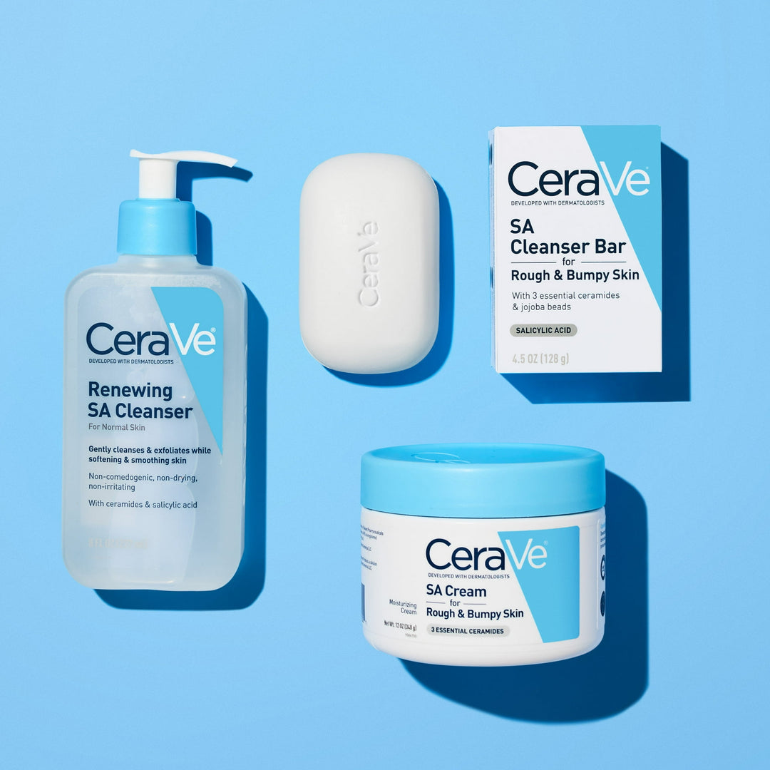 Barre nettoyante CeraVe SA pour peaux rugueuses et bosselées à l'acide salicylique pour une exfoliation douce