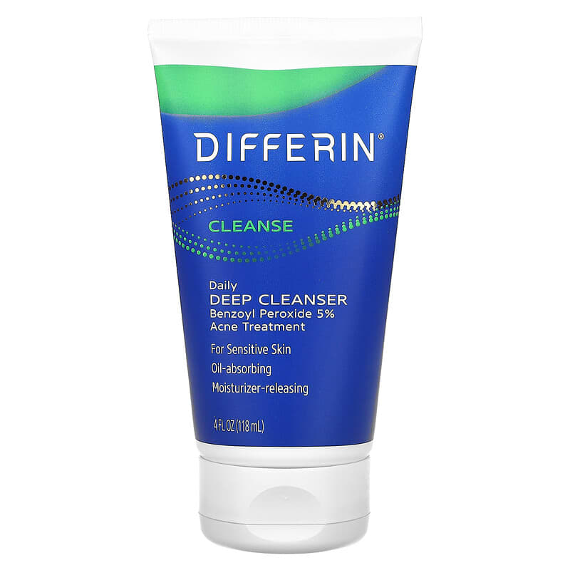 Differin Acne Face Wash met 5% benzoylperoxide, dagelijkse diepe reiniger van de makers van Differin Gel, milde huidverzorging voor acne - gevoelige huid - 118 ml