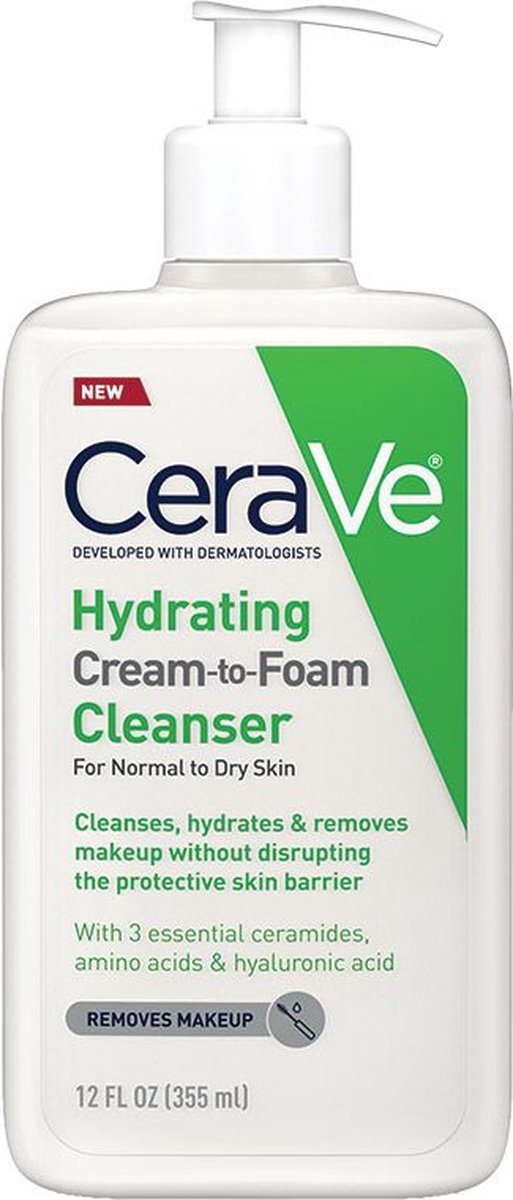 CeraVe - Hydraterende crème-tot-schuim gezichtsreiniger voor een gebalanceerde tot droge huid - 355 ml