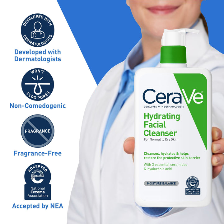 CeraVe Hydrating Facial Cleanser Daily Face Wash for Normal to Dry Skin 473ml + Gratis Mini 87ml