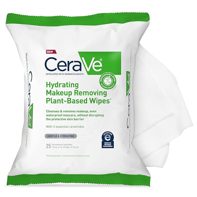 CeraVe Hydrating Facial Cleansing Makeup Remover Wipes Plant Based