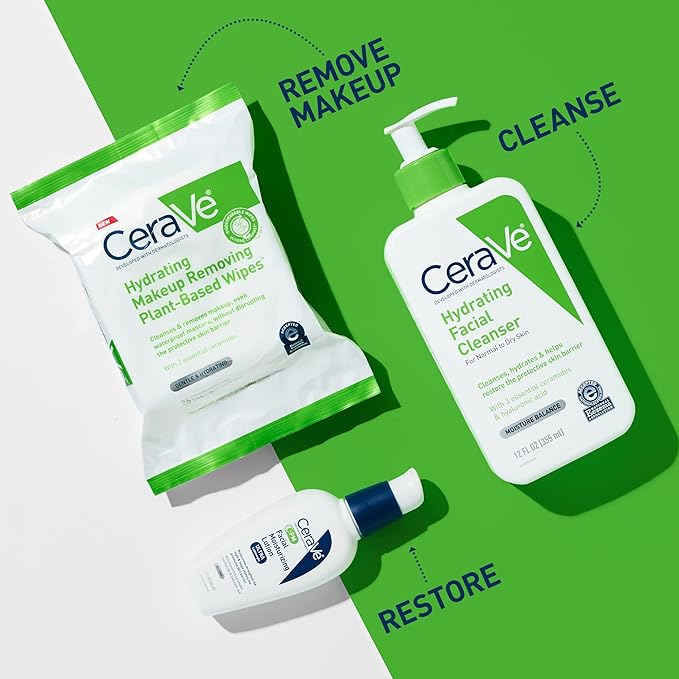 CeraVe Hydrating Facial Cleansing Makeup Remover Wipes Plant Based