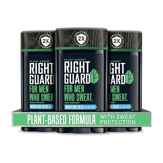 Right Guard - Plant Based Invisible Solid Antiperspirant & Deodorant For Men - Mountain Fresh Scent - 3 x 73g