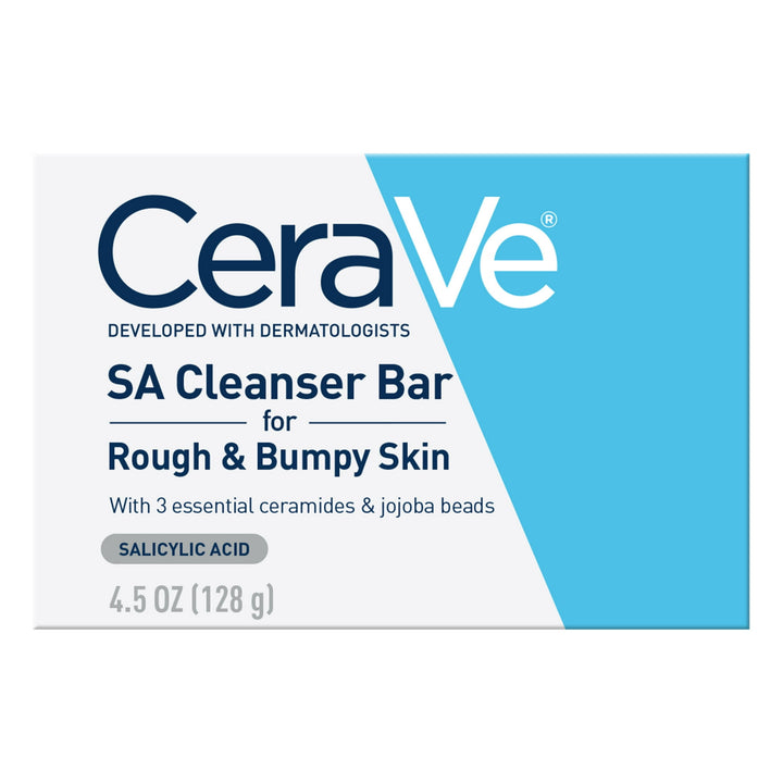 Barre nettoyante CeraVe SA pour peaux rugueuses et bosselées à l'acide salicylique pour une exfoliation douce