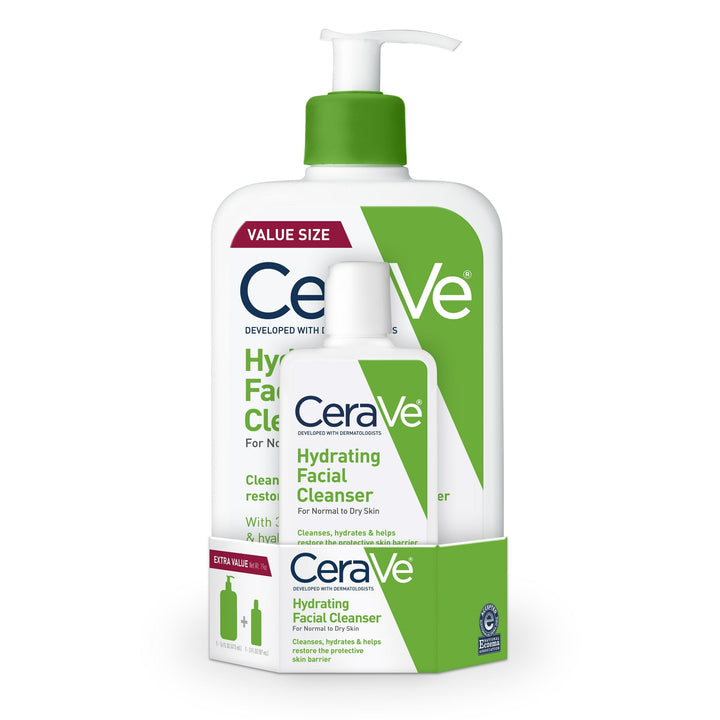 CeraVe Hydrating Facial Cleanser Daily Face Wash for Normal to Dry Skin 473ml + Gratis Mini 87ml