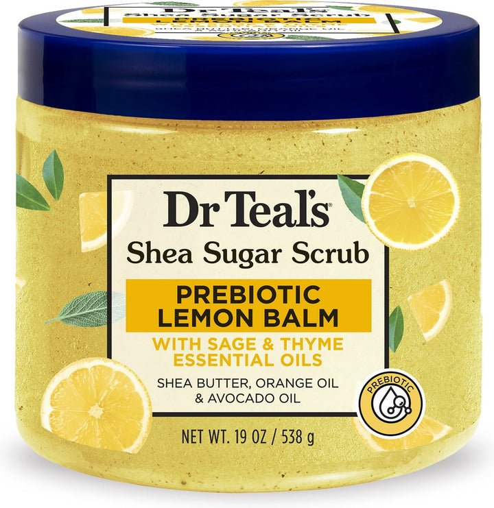 Dr Teal's Shea Sugar Body Scrub with Prebiotic Lemon Balm and Essential Oils - Sinaasappelolie en Avocado-olie - 538g