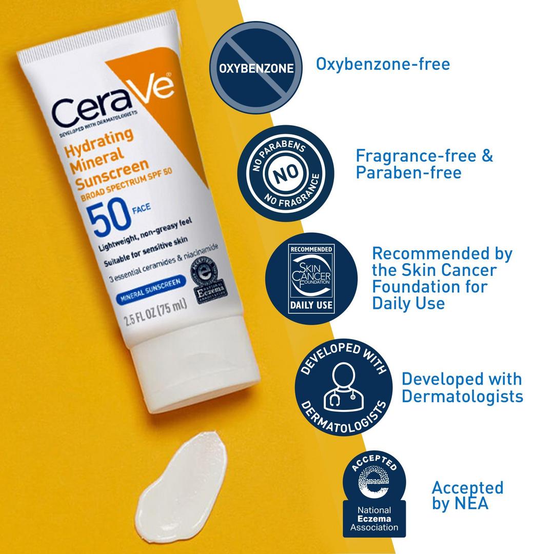 CeraVe - Hydrating Mineral Sunscreen Lotion for Face SPF 50 - 75ml