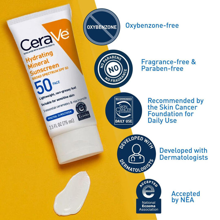CeraVe - Hydrating Mineral Sunscreen Lotion for Face SPF 50 - 75ml