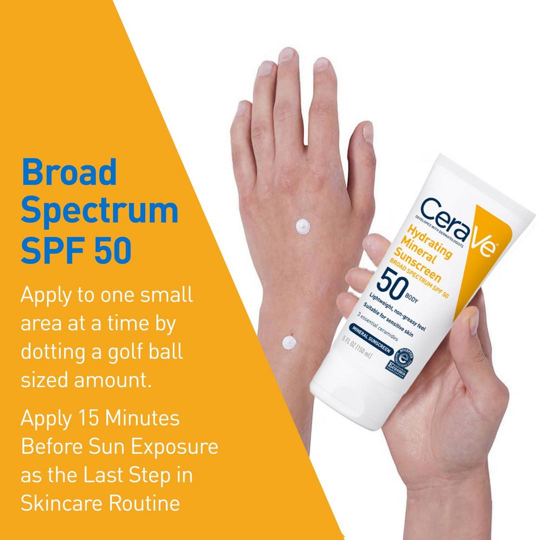 CeraVe Hydrating Mineral Sunscreen SPF 50 Body Lotion