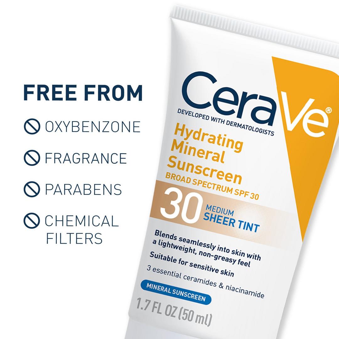 CeraVe Hydrating Mineral Sunscreen Face Lotion with Sheer Tint SPF 30