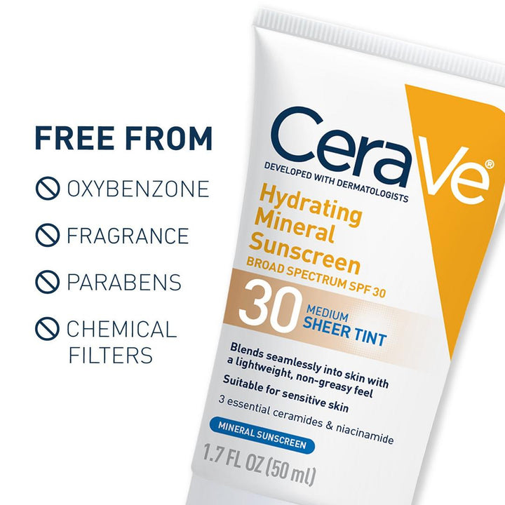 CeraVe Hydrating Mineral Sunscreen Face Lotion with Sheer Tint SPF 30