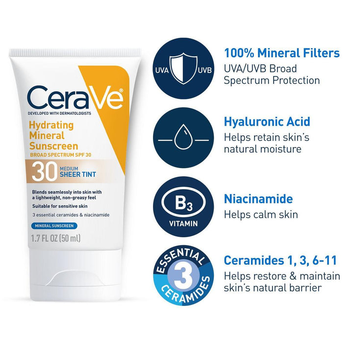 CeraVe Hydrating Mineral Sunscreen Face Lotion with Sheer Tint SPF 30