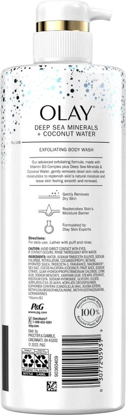 Olay Exfoliating & Hydrating Body Wash - Deep Sea Minerals, Coconut & Vitamin B3. All Skin Types - Hydraterende Douchegel met Diepzeemineralen - 530ml
