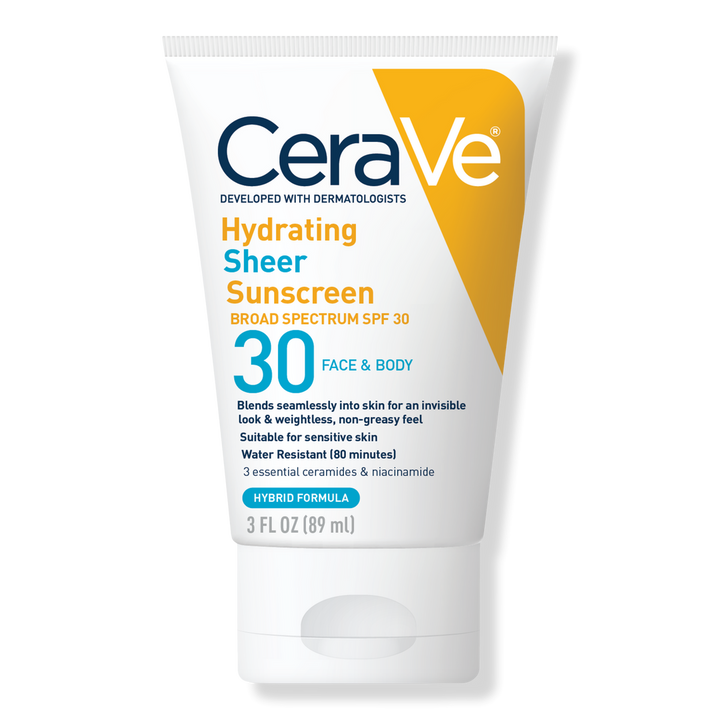 CeraVe - Hydraterende, transparante zonnebrandcrème voor gezicht en lichaam SPF 30 - 89 ml
