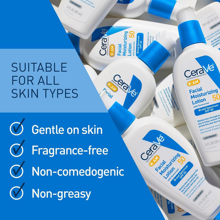 CeraVe AM Lotion Face Moisturizer with SPF 50 for Balanced to Oily Skin