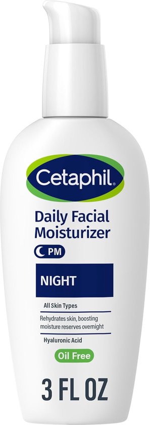 Cetaphil - Night Moisturizer for Face – Hydraterende Gezichtscrème met Hyaluronzuur – Lichtgewicht en Niet-Comedogeen – Dermatologisch Aanbevolen voor gevoelige Huid – 88ml