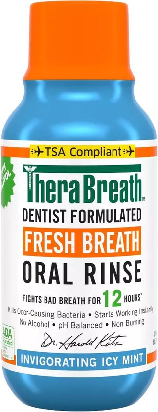 TheraBreath - Bain de bouche haleine fraîche - Menthe glacée, sans alcool - Format voyage - Mondspoeling - Mondwater - 88 ml