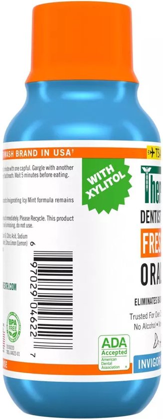 TheraBreath - Bain de bouche haleine fraîche - Menthe glacée, sans alcool - Format voyage - Mondspoeling - Mondwater - 88 ml