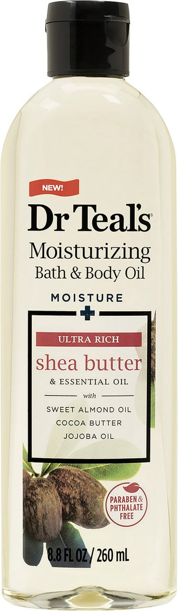 Dr Teal's - Lichaam te kalmeren en te Hydrateren - Shea Butter Moisturizing Bath & Body Oil - Shea Butter- Jojoba-olie - 260ml