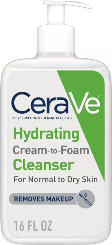 CeraVe - Hydraterende crème-tot-schuim gezichtsreiniger voor een gebalanceerde tot droge huid - 473 ml