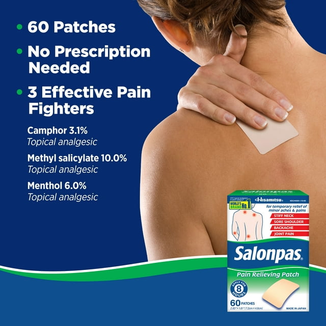 Salonpas - Pain Relieving Patch - 8-Hour Pain Relief - Warmtepleisters - 60 Patches