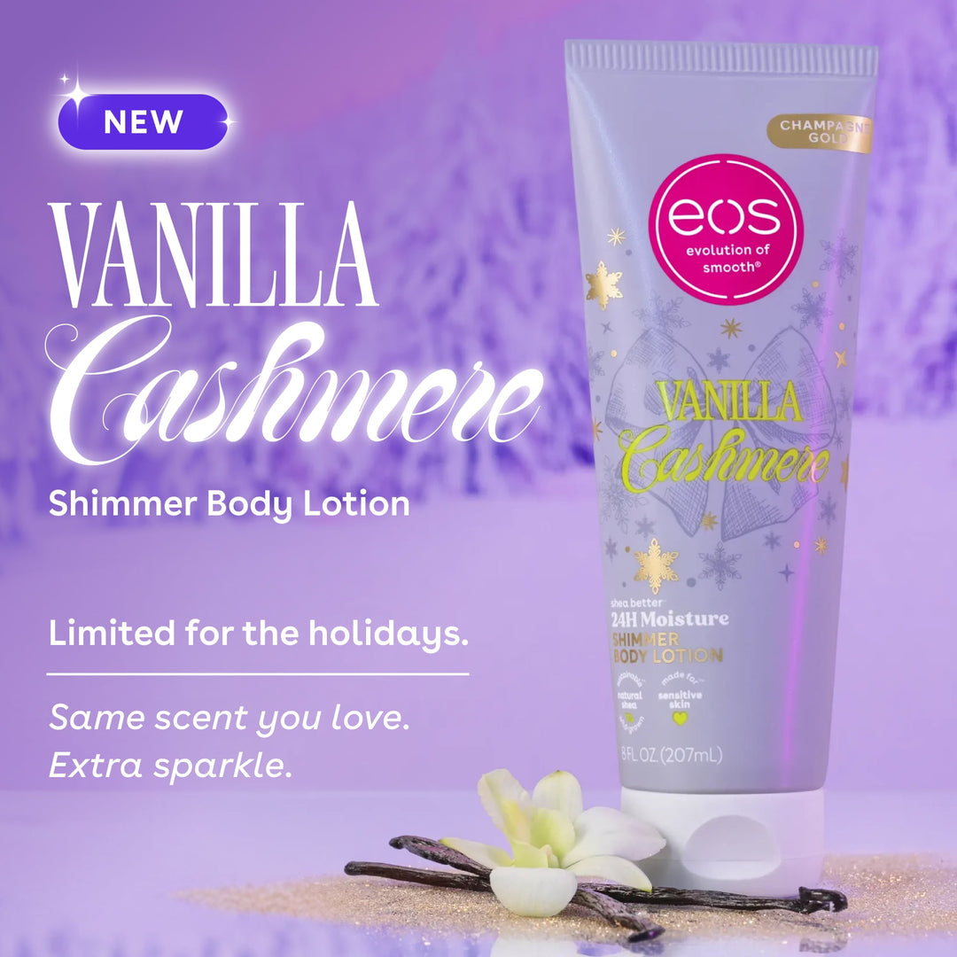 eos Shea Better Shimmer Body Lotion, Vanilla Cashmere, Shimmer Lotion, 8 fl oz