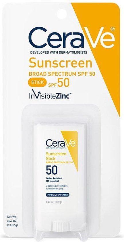 CeraVe - Mineral Sunscreen Stick SPF 50 - Hyaluronic Acid  - 100% Mineral Face Sunscreen Stick