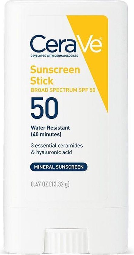 CeraVe - Mineral Sunscreen Stick SPF 50 - Hyaluronic Acid  - 100% Mineral Face Sunscreen Stick