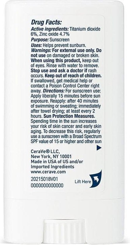 CeraVe - Mineral Sunscreen Stick SPF 50 - Hyaluronic Acid  - 100% Mineral Face Sunscreen Stick