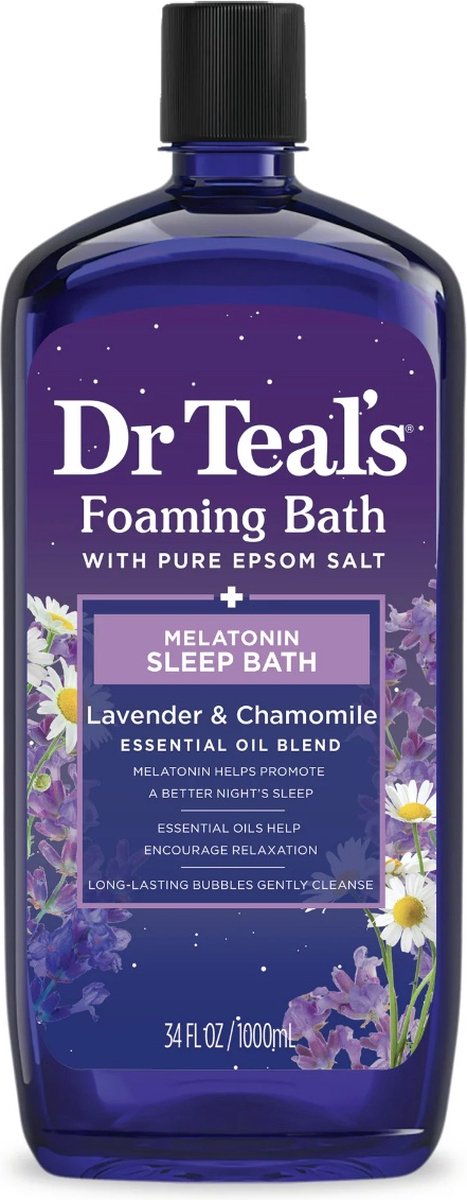 Dr Teal's - Schuimend bad met puur Epsom-zout, slaapbad met melatonine en essentiële oliën - 1000 ml 