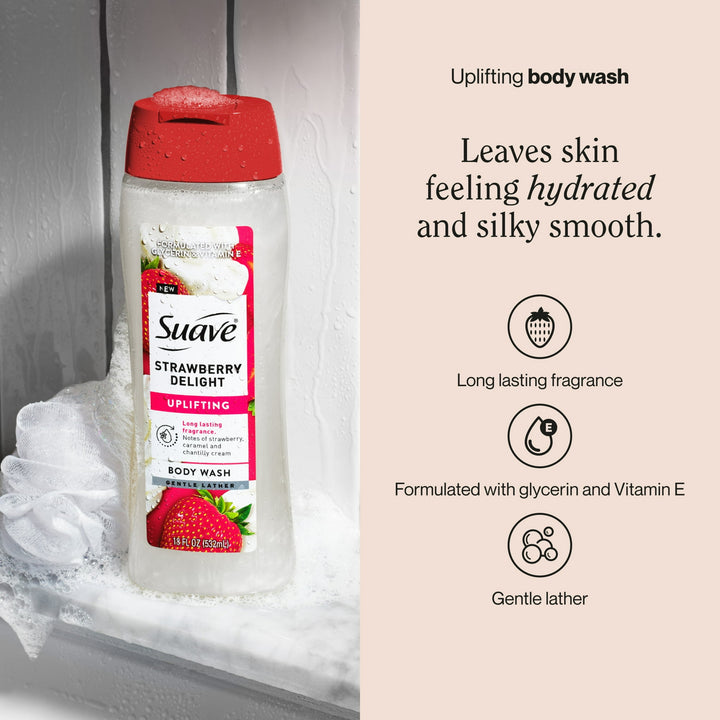Suave - Strawberry Delight Uplifting Body Wash - Glycerin & Vitamin E - 532ml