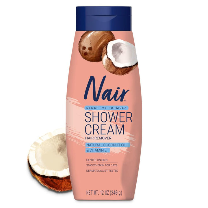 NAIR Sensitive Shower Cream Hair Remover met natuurlijke kokosolie en vitamine E, lichaamsontharingscrème voor vrouwen 