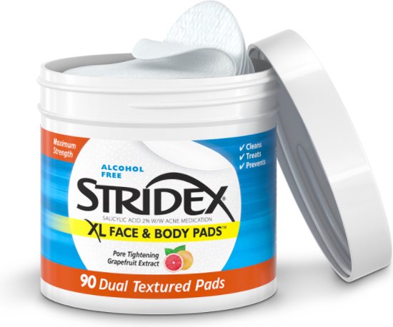 Stridex - XL Face & Body Pads - Alcohol Free - 90 Dual Textured Pads