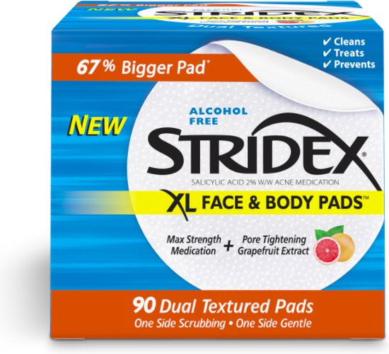 Stridex - XL Face & Body Pads - Alcohol Free - 90 Dual Textured Pads