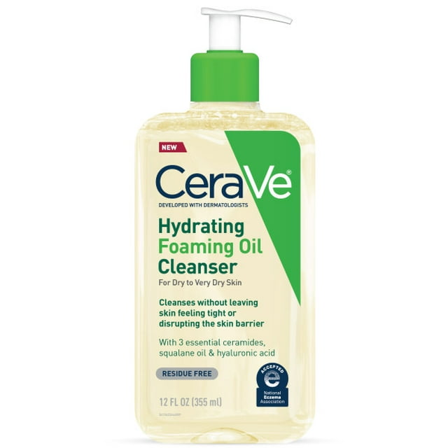 CeraVe Hydrating Foaming Oil Facial Cleanser, Dry Skin Face Wash with Hyaluronic Acid - 355ml