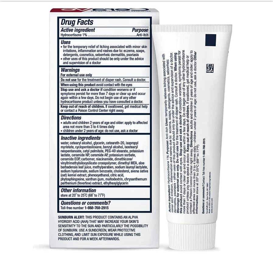 CeraVe Hydrocortison crème 1% - Eczeembehandeling en droge huid jeukverlichtende crème - 28g