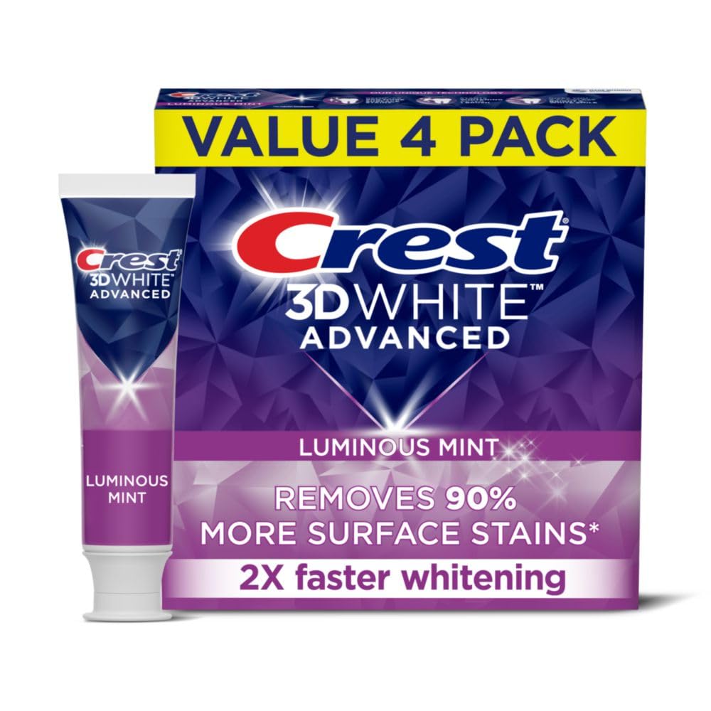 Crest 3D White Toothpaste, Advanced Luminous Mint, Teeth Whitening Toothpaste - 4x