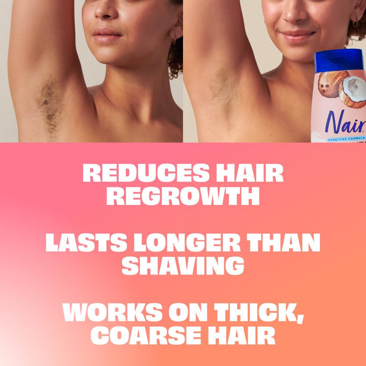 NAIR Sensitive Shower Cream Hair Remover met natuurlijke kokosolie en vitamine E, lichaamsontharingscrème voor vrouwen 