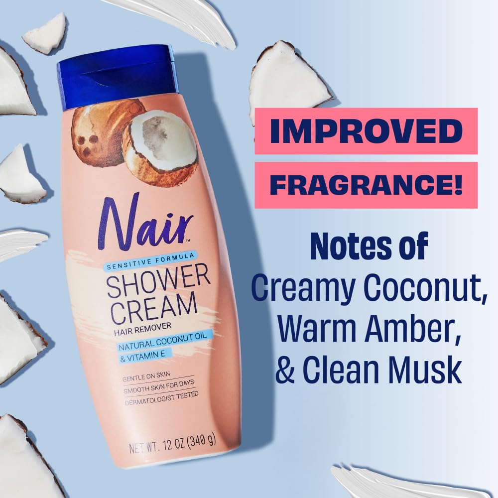 NAIR Sensitive Shower Cream Hair Remover met natuurlijke kokosolie en vitamine E, lichaamsontharingscrème voor vrouwen 