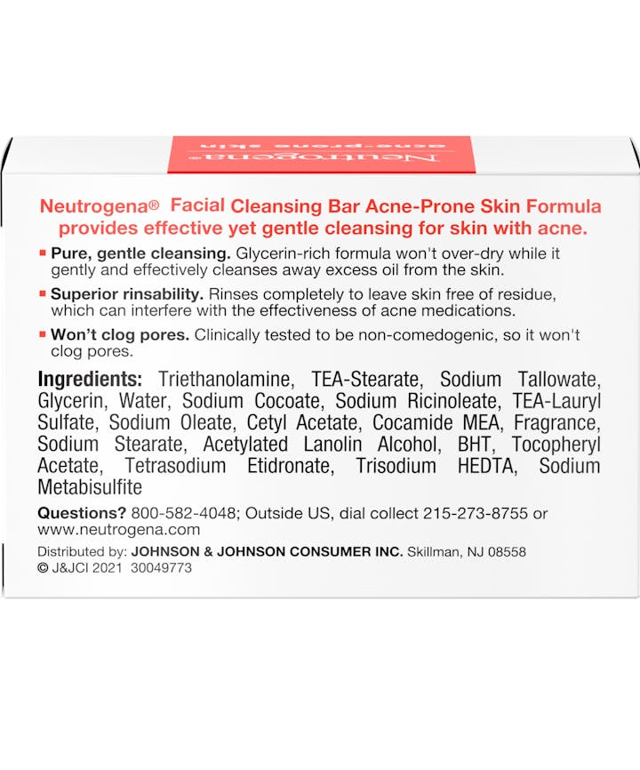 Neutrogena - Glycerin Soap Bar for Acne-prone Skin - Dye-free, Non-comedogenic - 99g