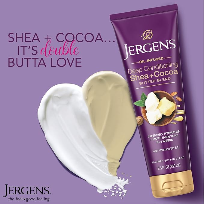 Jergens - Shea and Cocoa Whipped Body Butter Lotion – Tone Enriching Hand and Body Lotion for Dry Skin – 250ml