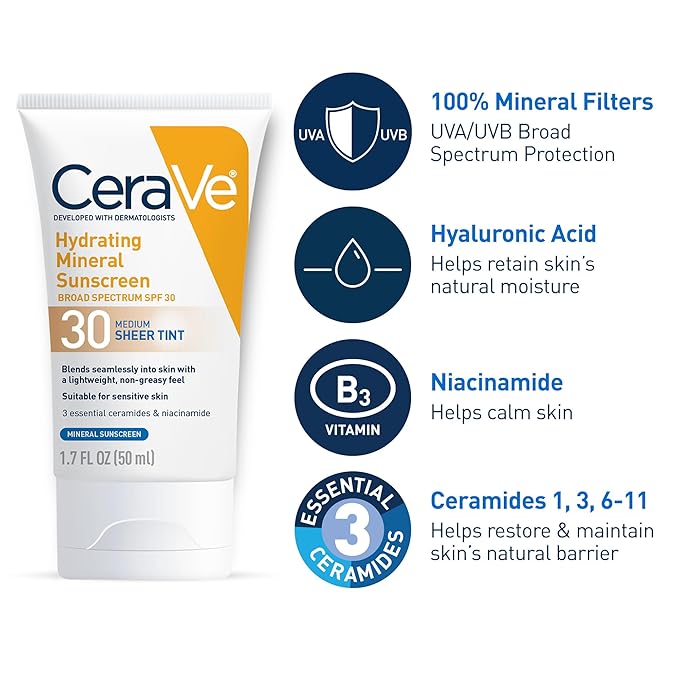 CeraVe - Hydrating Mineral Sunscreen SPF 30 with Sheer Tint - Deep - 50ml