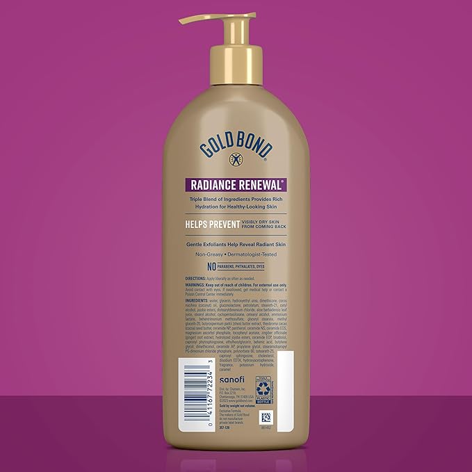 Gold Bond Radiance Renewal Hydrating Lotion voor zichtbaar droge, schilferige en asachtige huid, exfolieert, hydrateert en hydrateert - 680 g