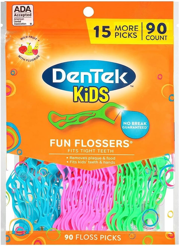 DenTek Kids Fun Flossers Wild Fruit Fluoride-Coated 90 Count