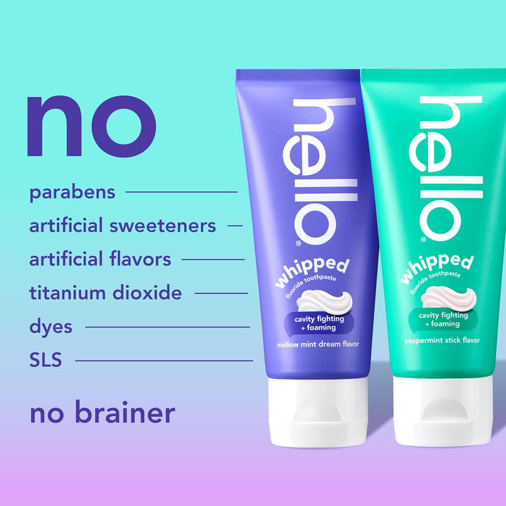 hello Whipped Fluoride Toothpaste Mellow Mint & Peppermint 2-Pack